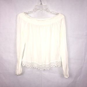 Aeropostale Cape Juby Long Sleeve White Lace Trim Top Shirt Size Small